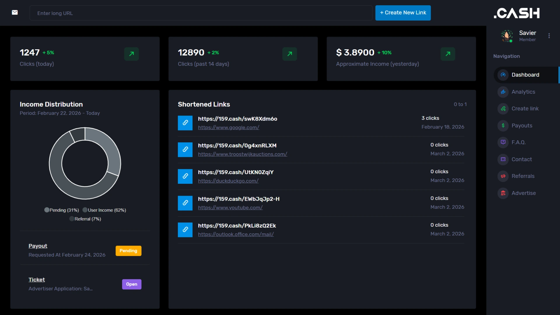 159.cash user dashboard preview image